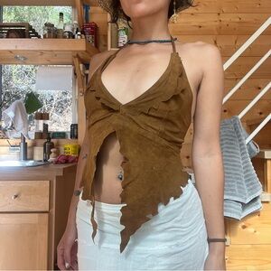 Brown Suede // Leather Halter Top
